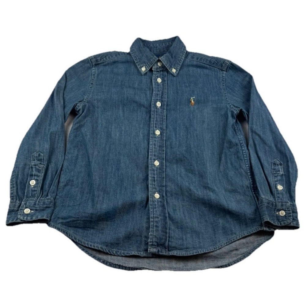 Ralph Lauren Medium Blue Denim Button Down Shirt Kids Size 6